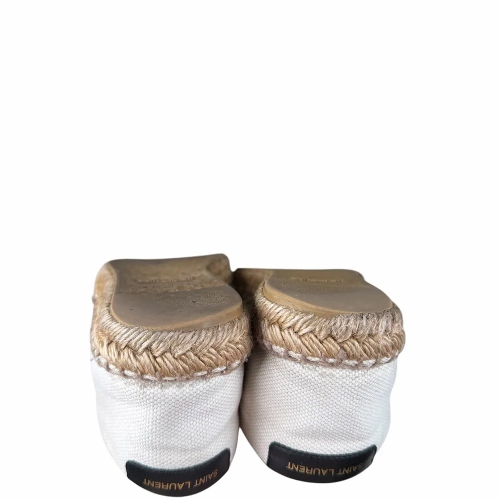 Saint‎ Laurent Beige Canvas Espadrilles w Embroidered Logo Sz 36
